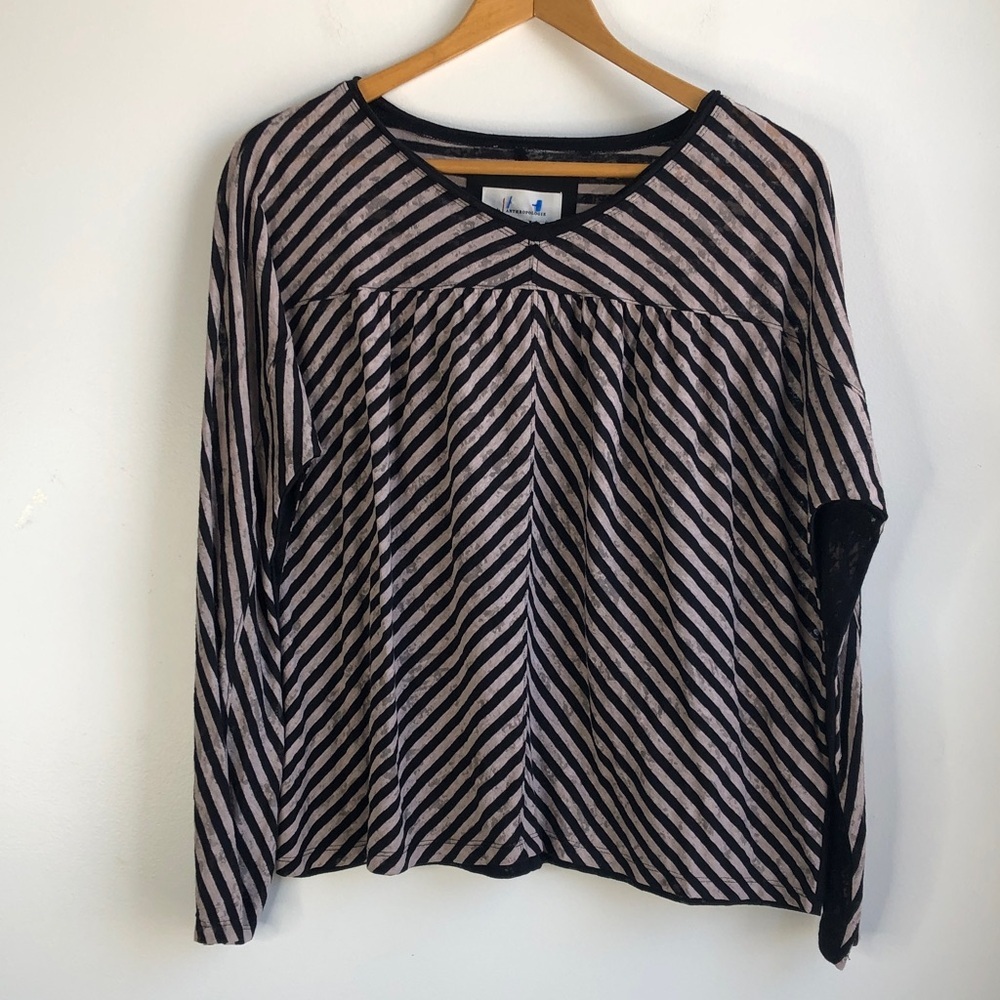 Anthropologie Striped Long-Sleeve V-Neck Top